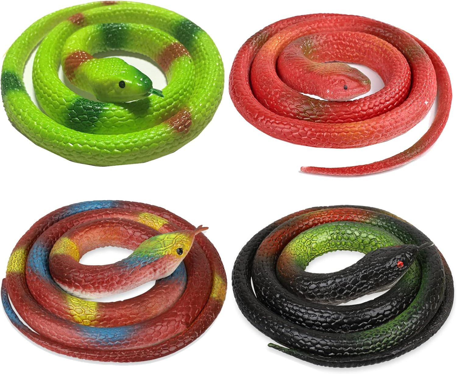 4pcs Realistic Rubber Snakes Fake Garden Props to Scare Birds Mice Squirrels