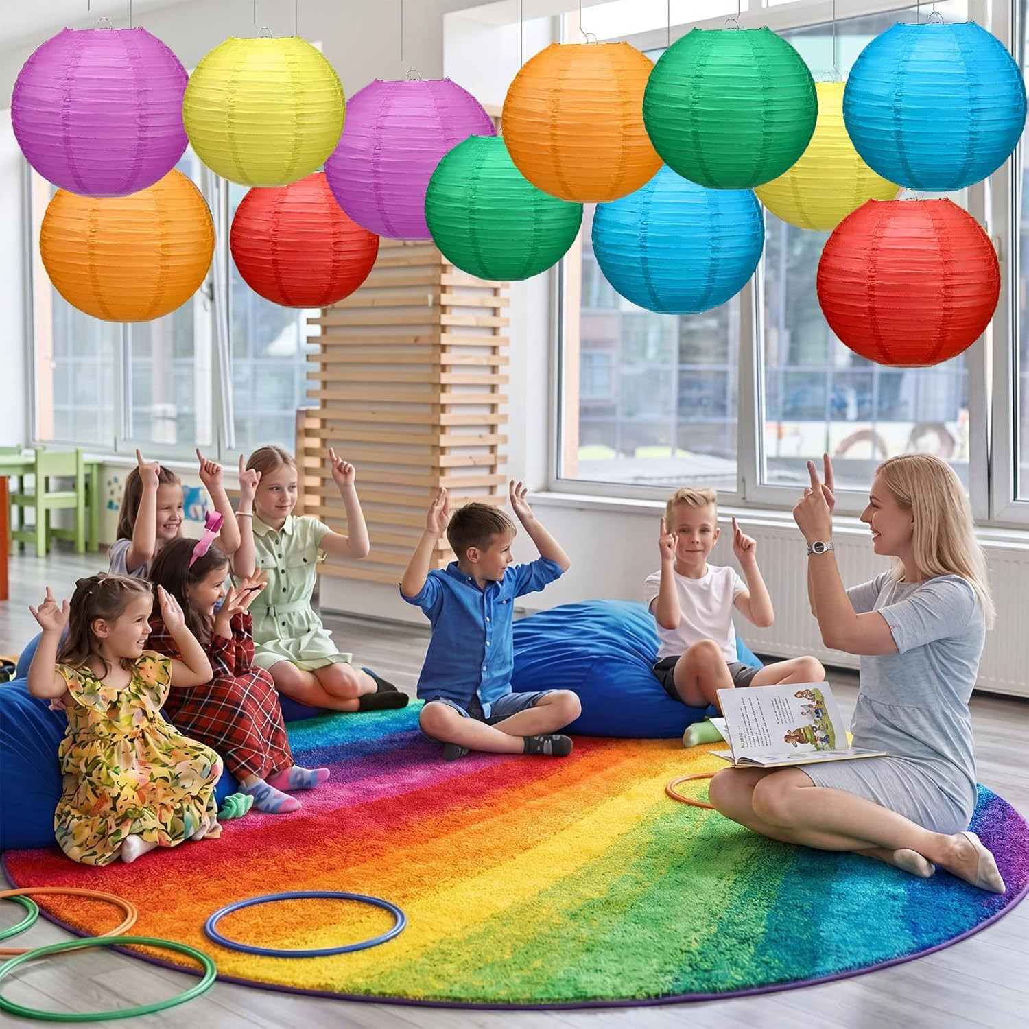 12 Pcs 10 Inch Hanging Paper Lanterns Party Decorations Colorful Rainbow Classro