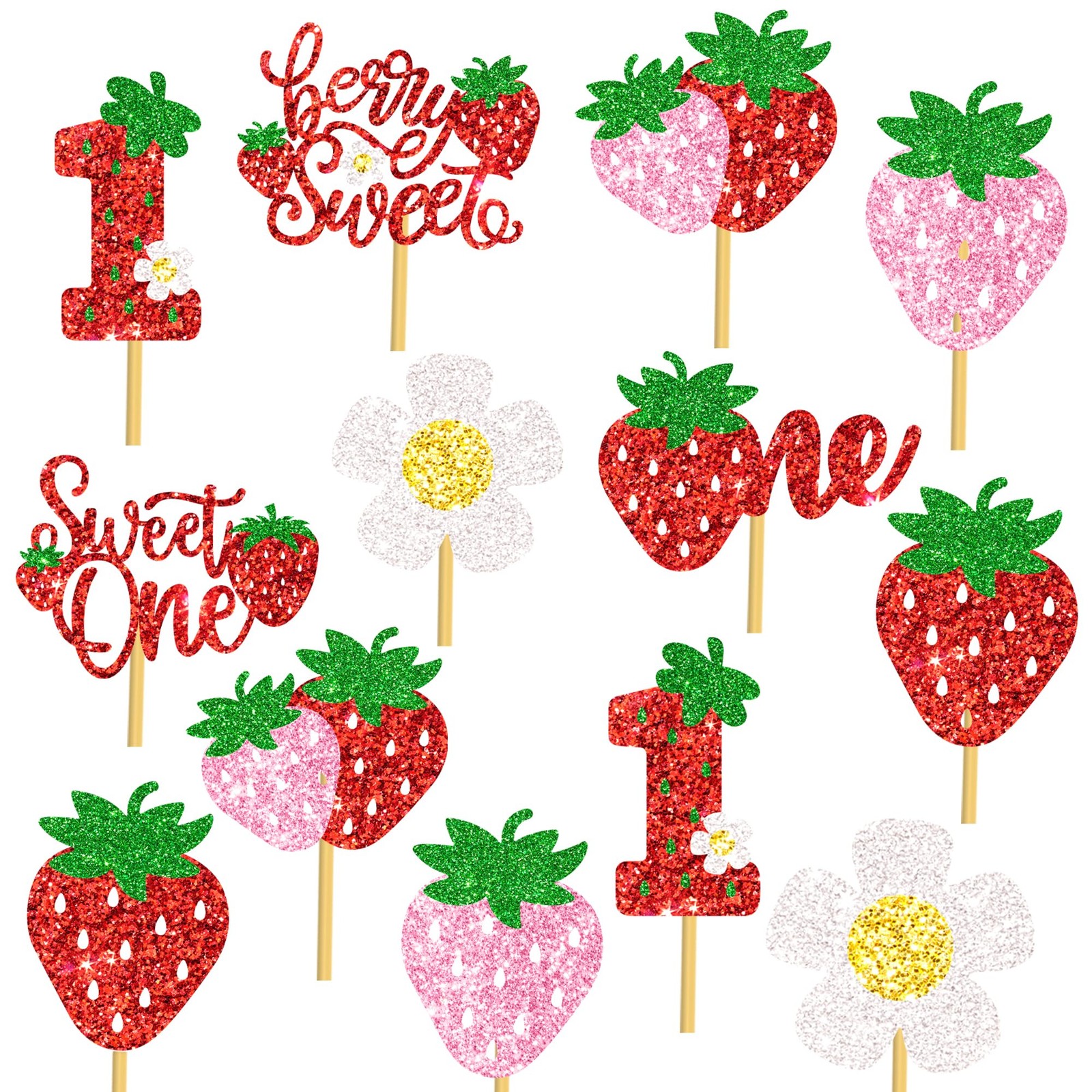 16 PCS Strawberry Sweet One Centerpiece Sticks Berry 1st Birthday Decor