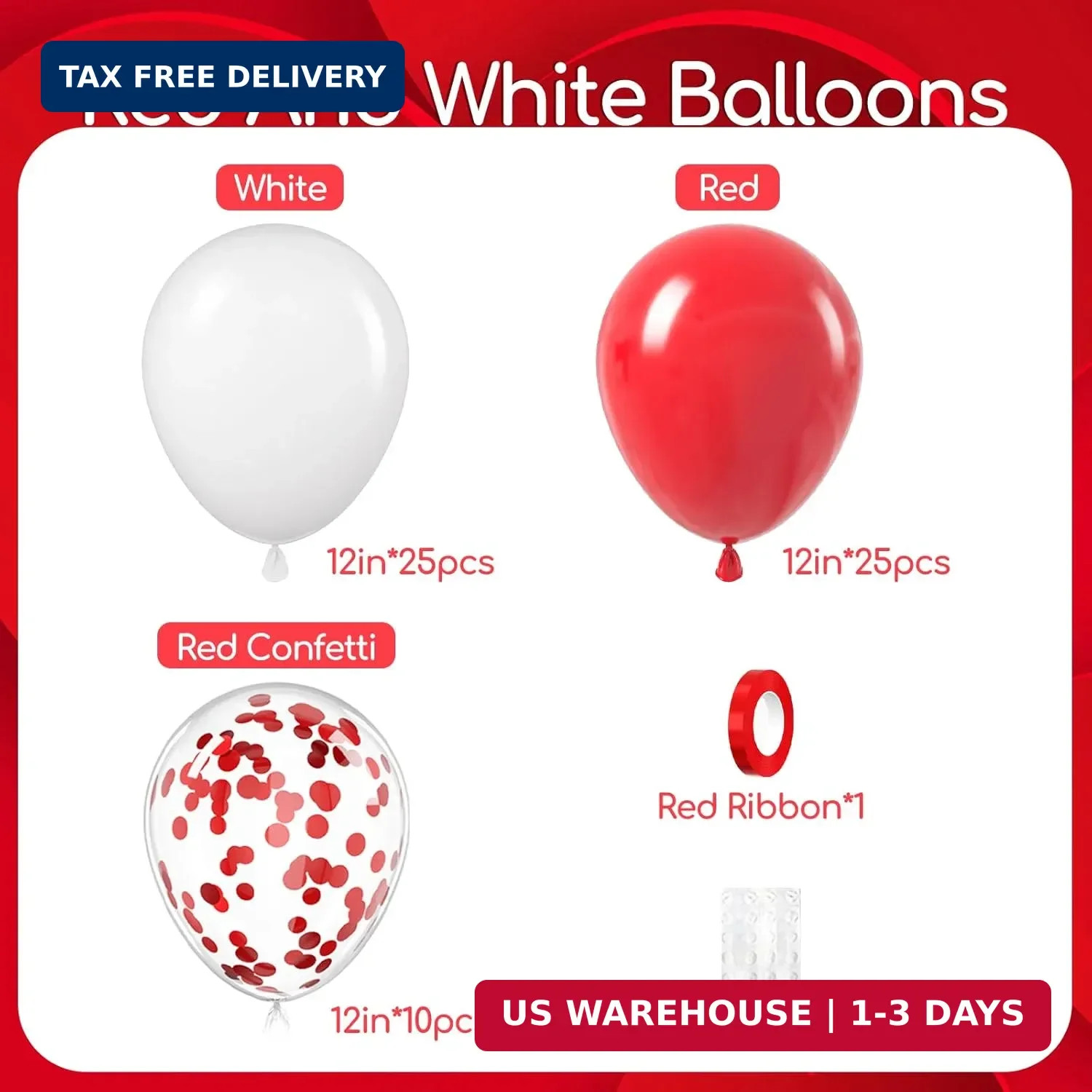 60pcs Red and White Balloons 12inch with White Red Confetti Balloons for Wedding