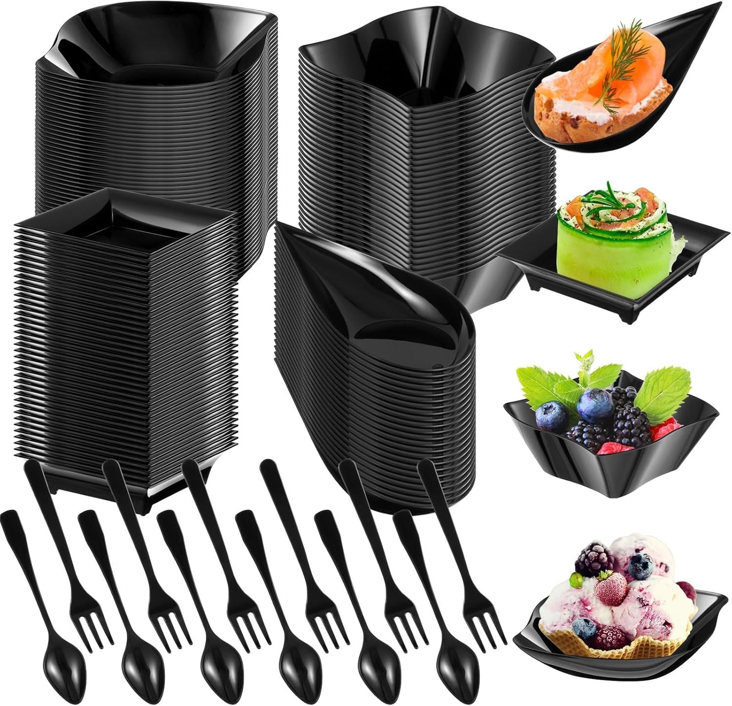 400 Pcs Mini Appetizer Plates Set Including 200 Disposable Dessert Plates Ass…