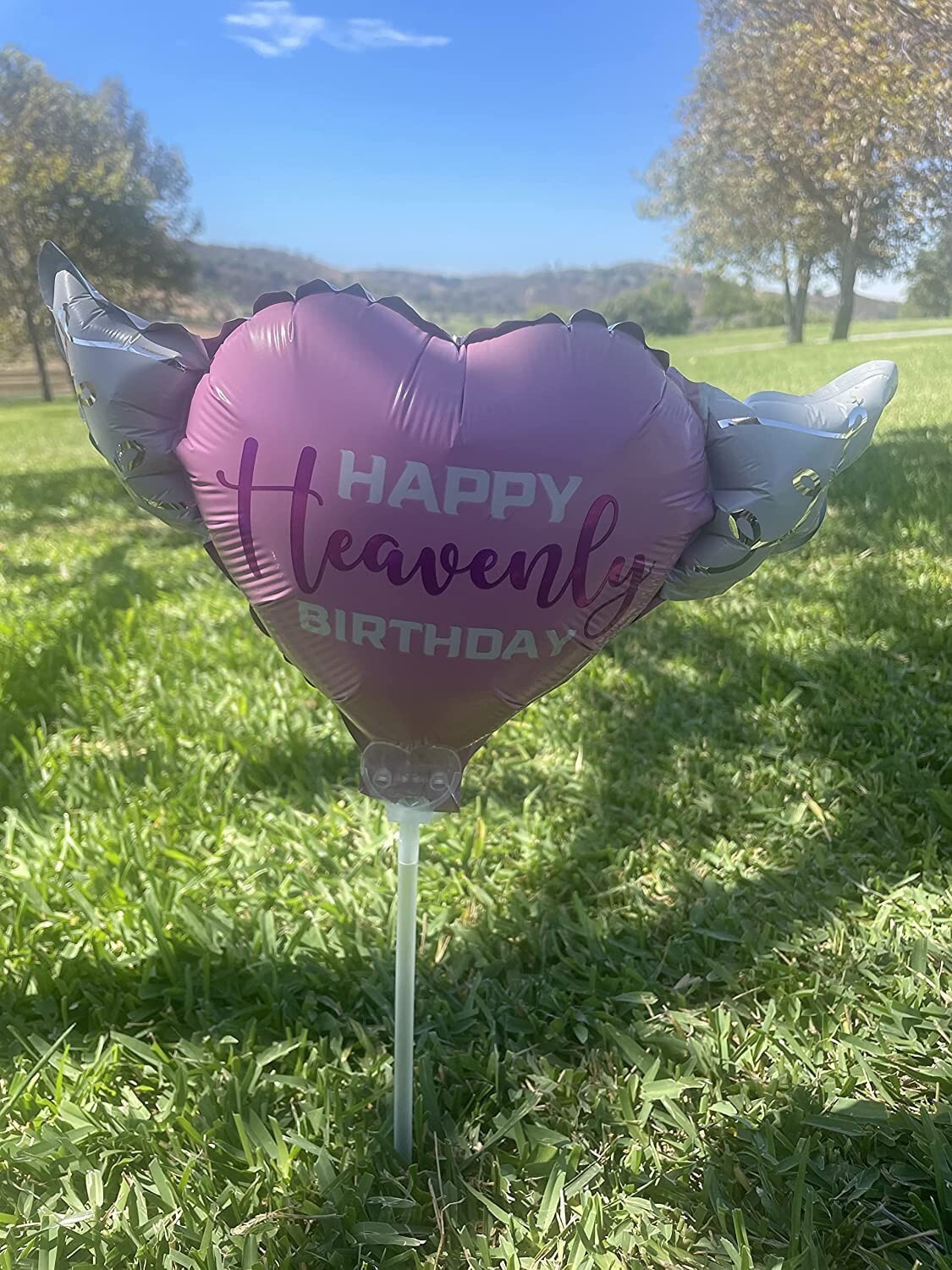 Happy Heavenly Birthday Balloons Heart Shaped with angel wings (2 Pack)