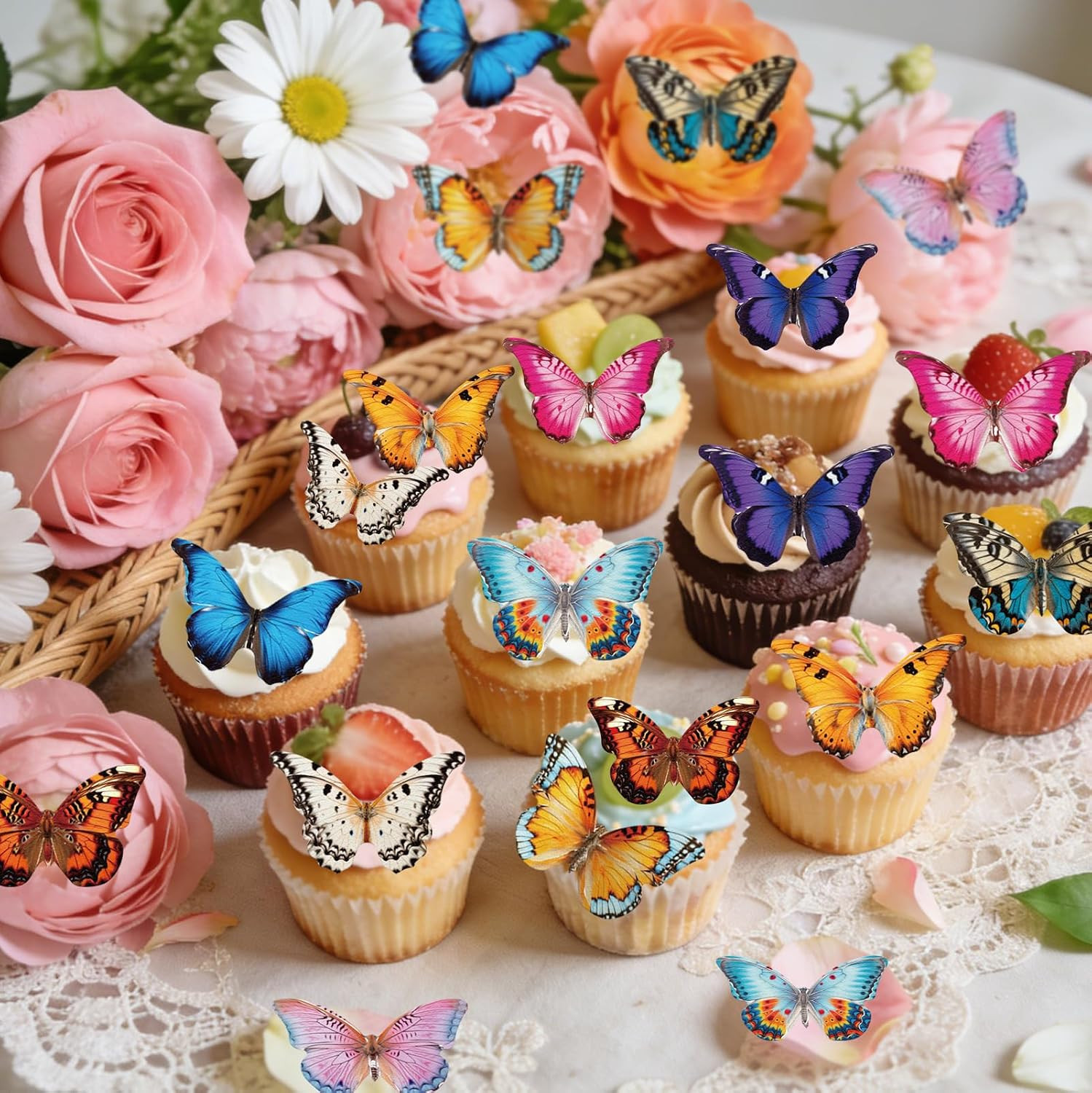 72PCS Edible Butterfly Cupcake Toppers Wafer Paper 3D Butterflies Cake Picks