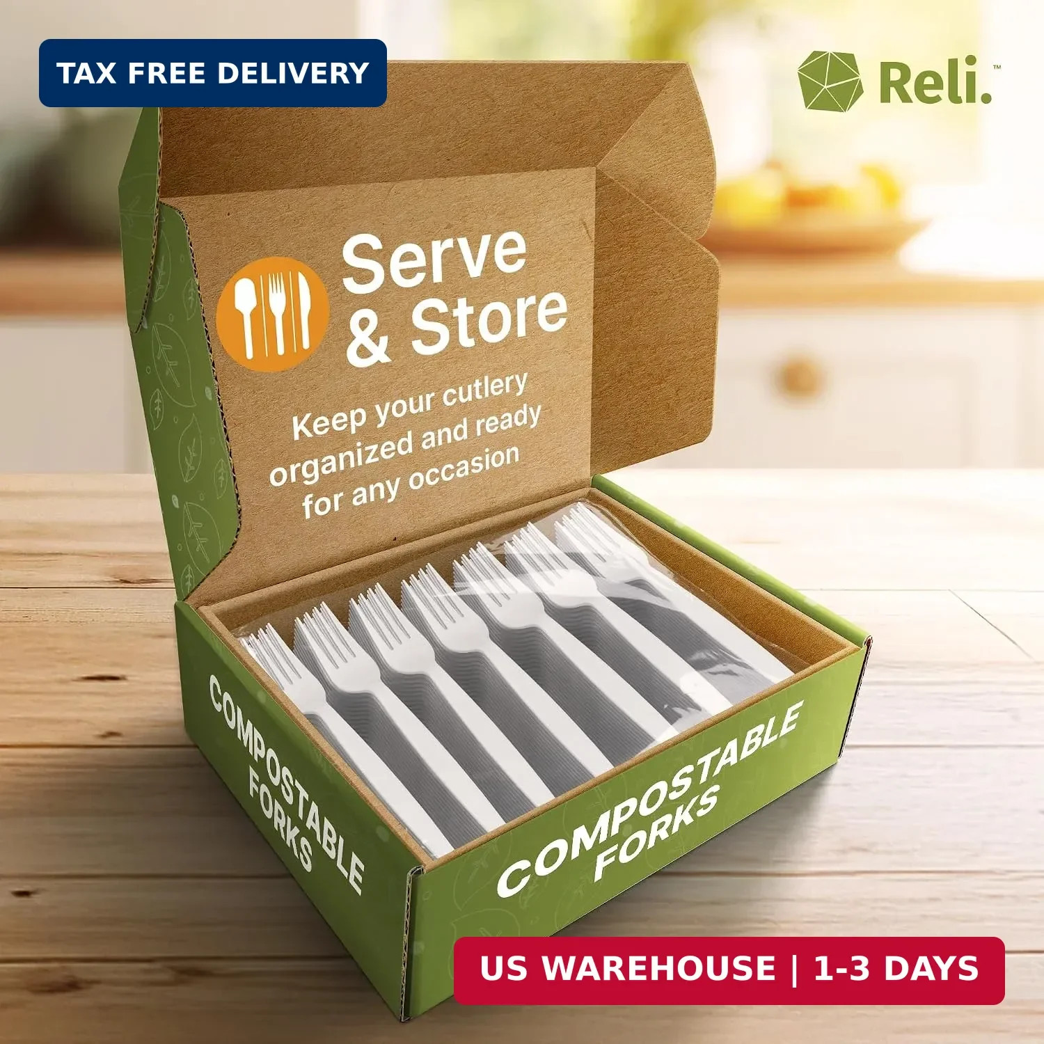 Reli. Compostable Forks (550 Pack) | Disposable Utensils Heavy Duty Forks | Comp
