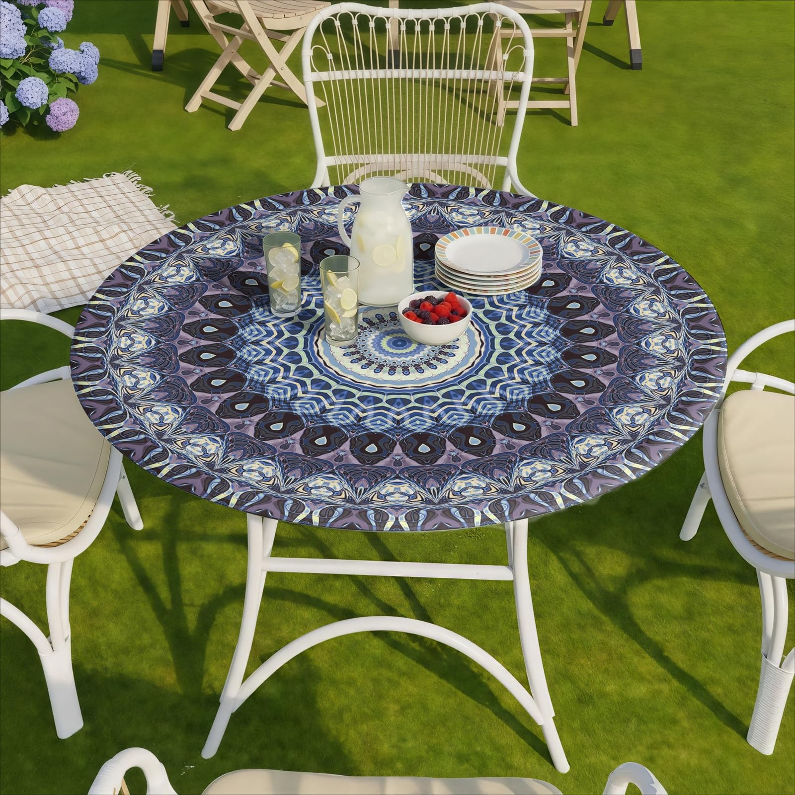 Fitted Round Fit 36-44 Inch Table, Blue Purple Bohemian