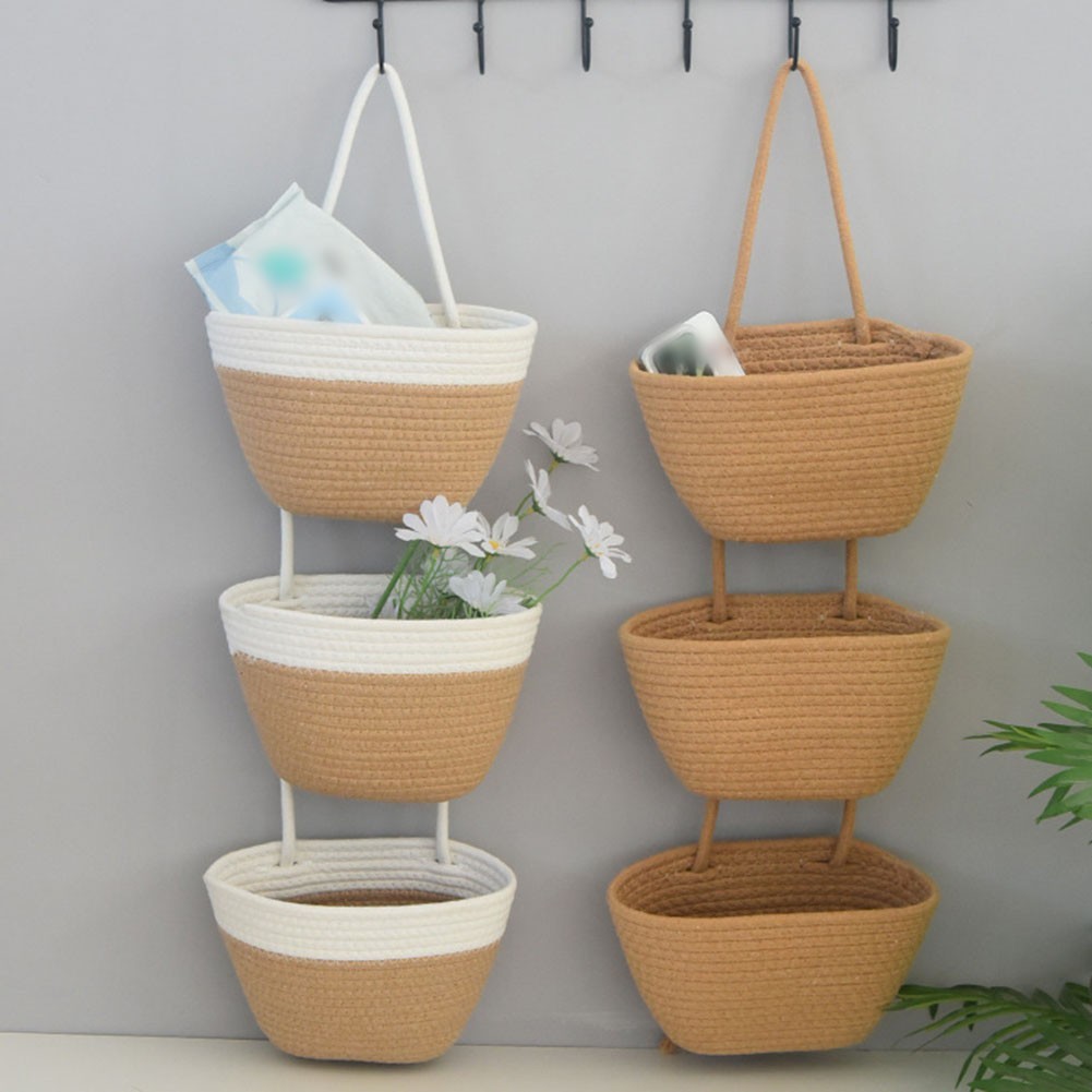 Contemporary 3 Level Hanging Basket for Wall Based Storage of Daily Use Items