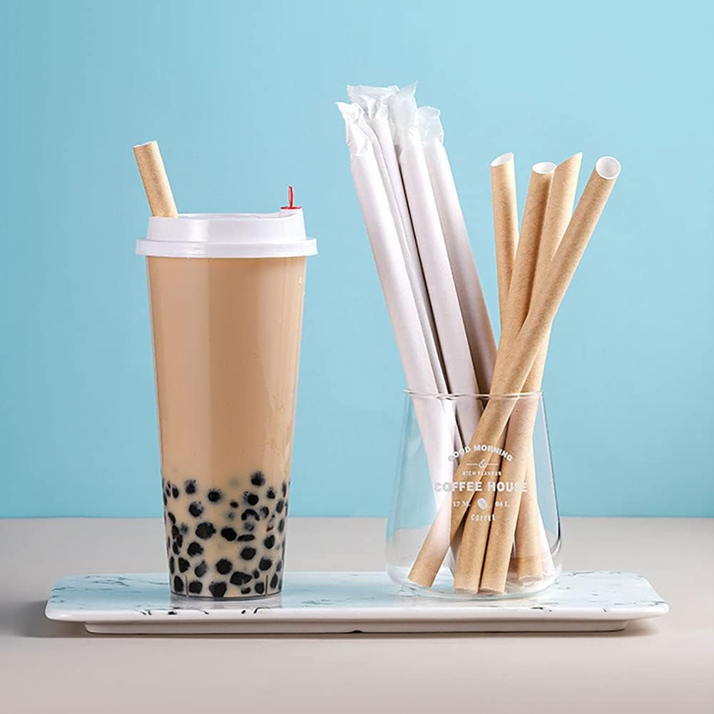 ALINK Pointed Paper Boba Straws, Individually Wrapped, 4-Layer Heavy Duty, 12Mm