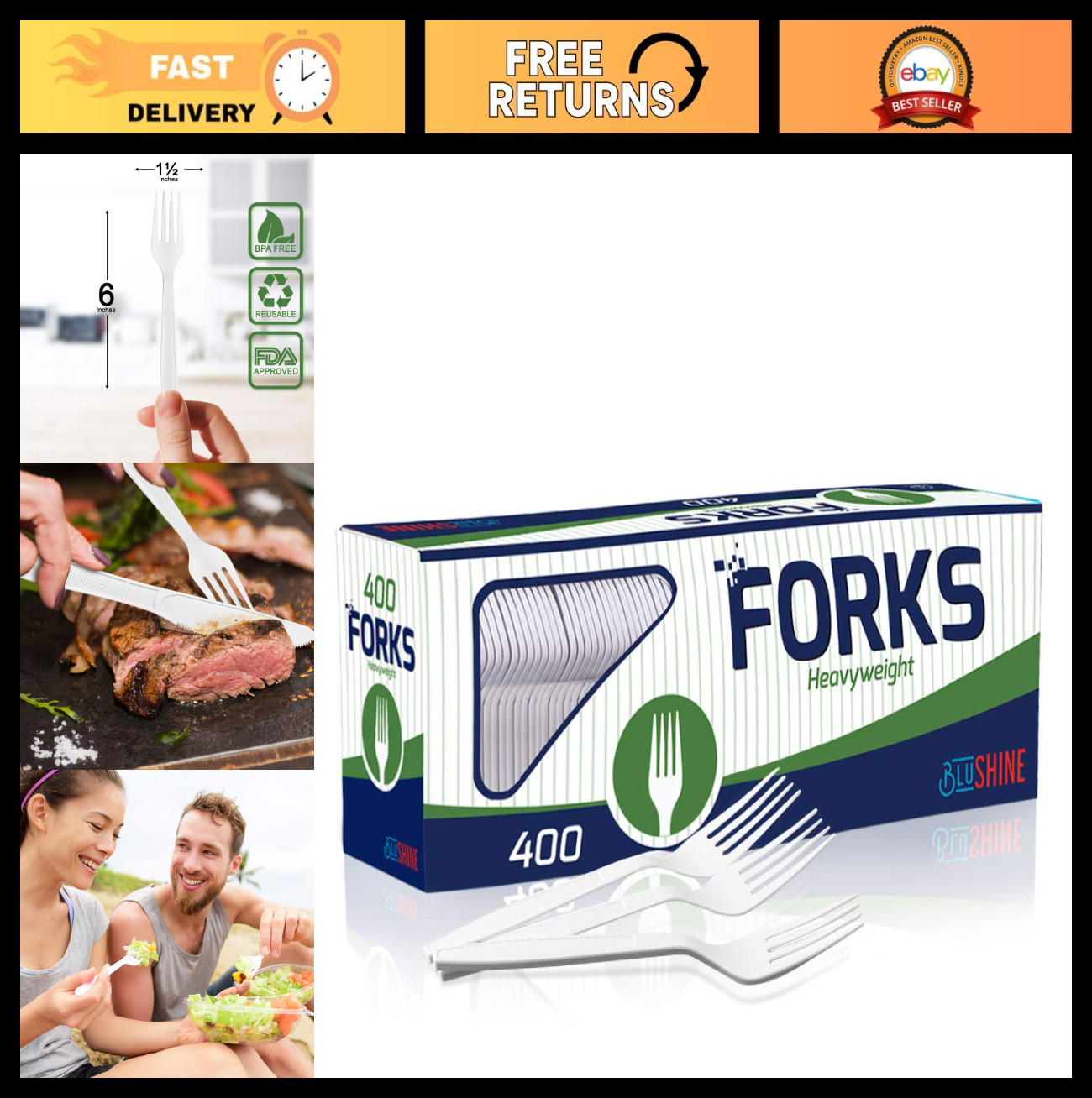 400 Count Heavy Duty Plastic Forks | Disposable Cutlery, BPA Free, Reusable, Par