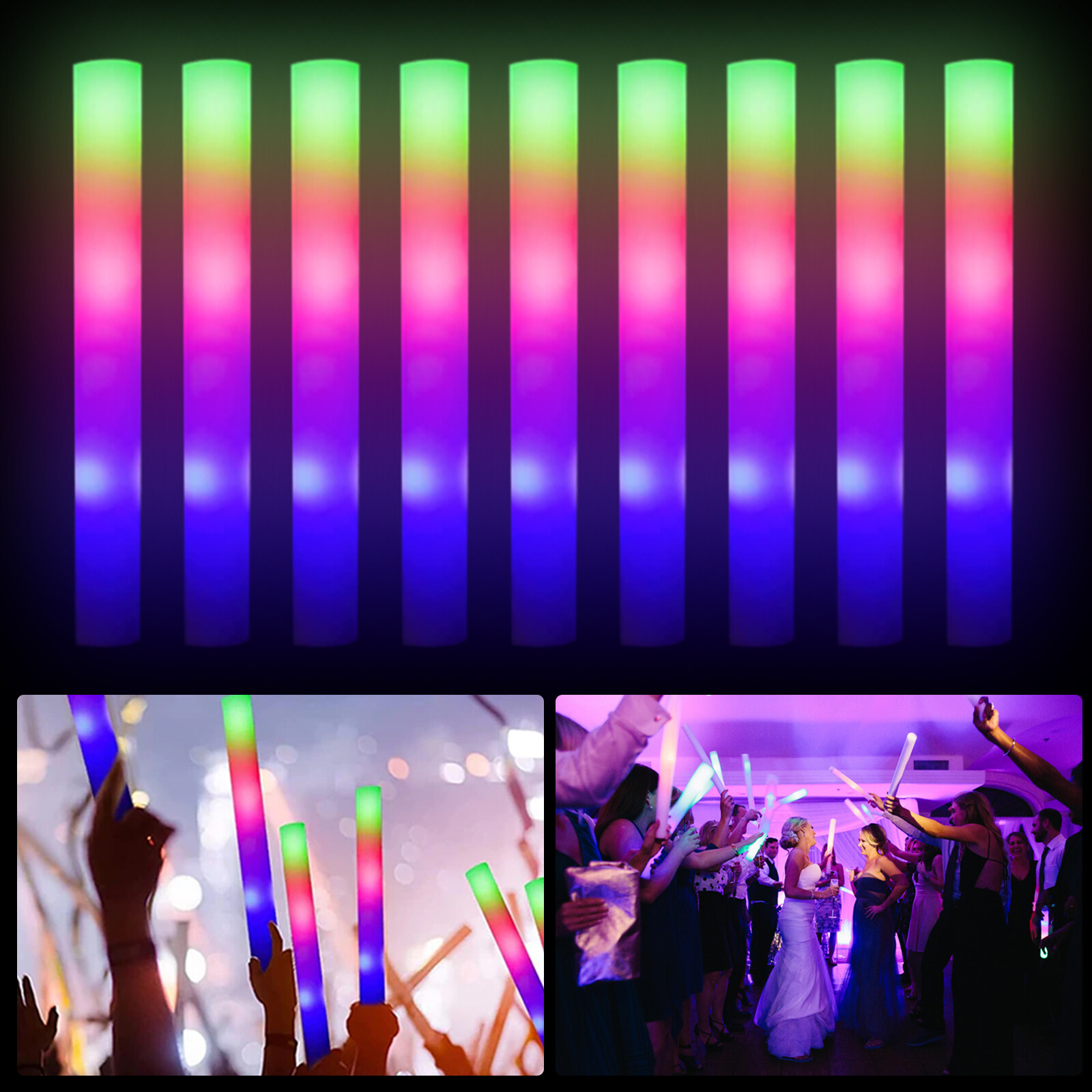 100-500 PCS Light Up Foam Sticks LED Wands Batons Party Dj Flashing Glow Sticks
