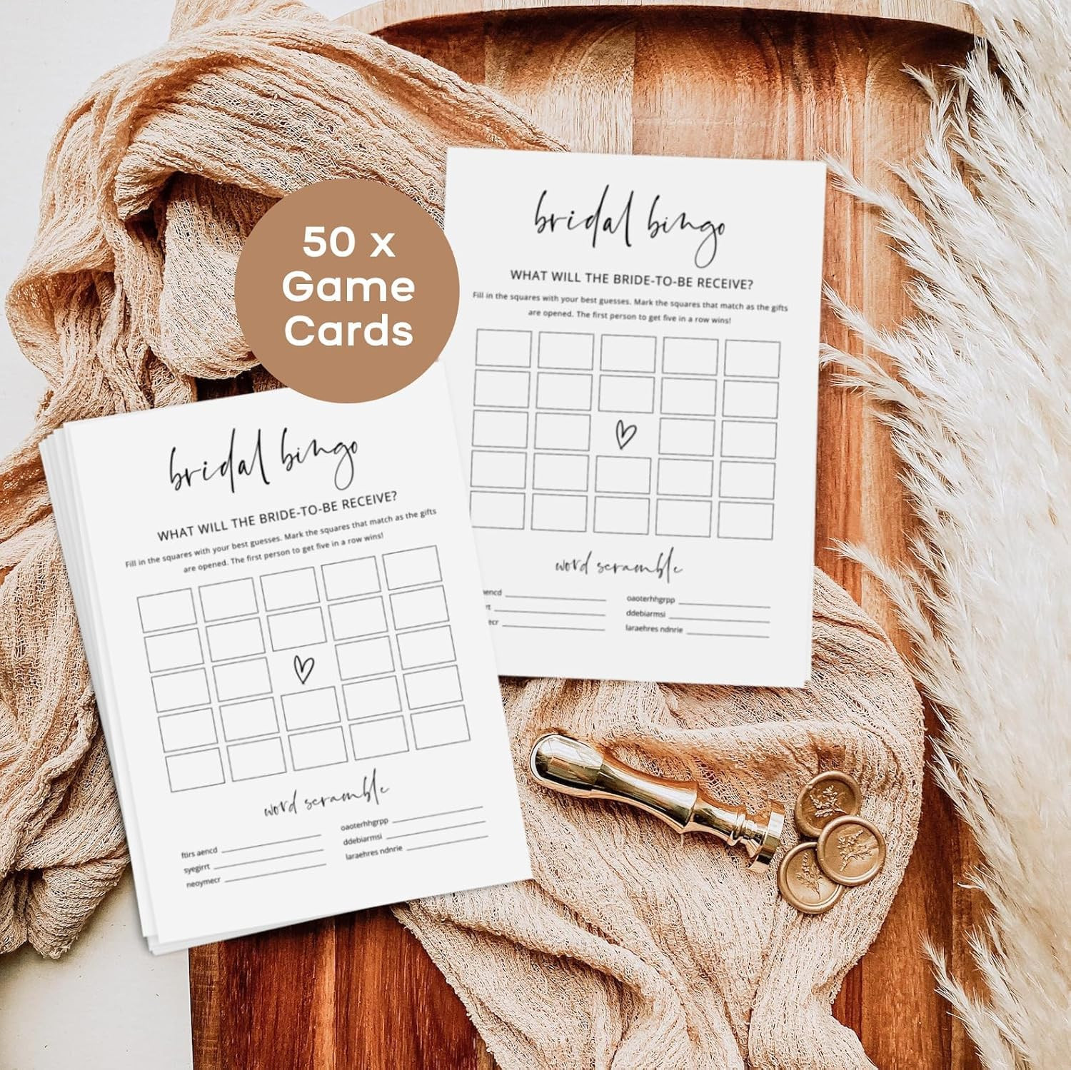 Gardencity Bridal Shower Bingo, Bridal Shower Game for 50 Guests, 50 Cards