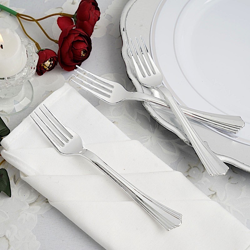 Hard Plastic SILVER FORKS Party Wedding Catering Cutlery Disposable Silverware