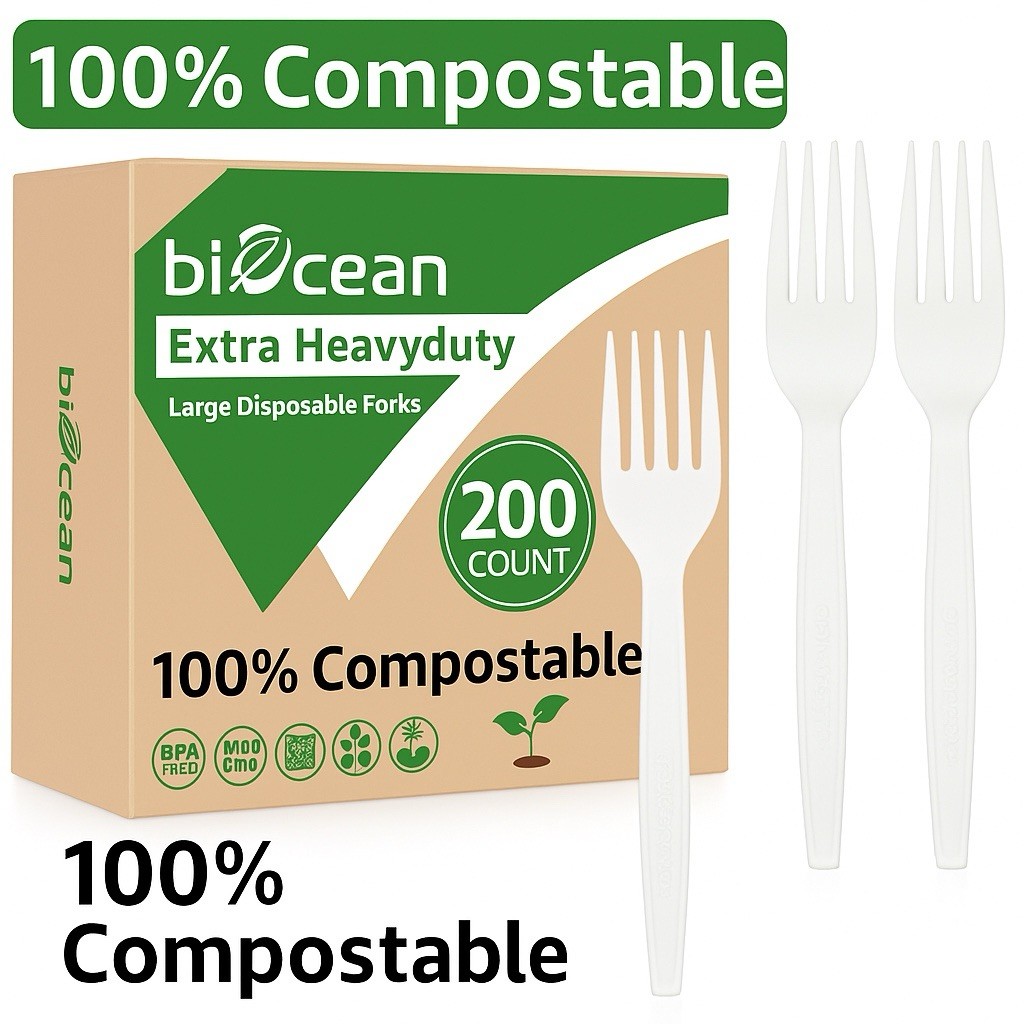 1000pcs Compostable Forks Heavy Duty Eco-Friendly Disposable Utensils Party