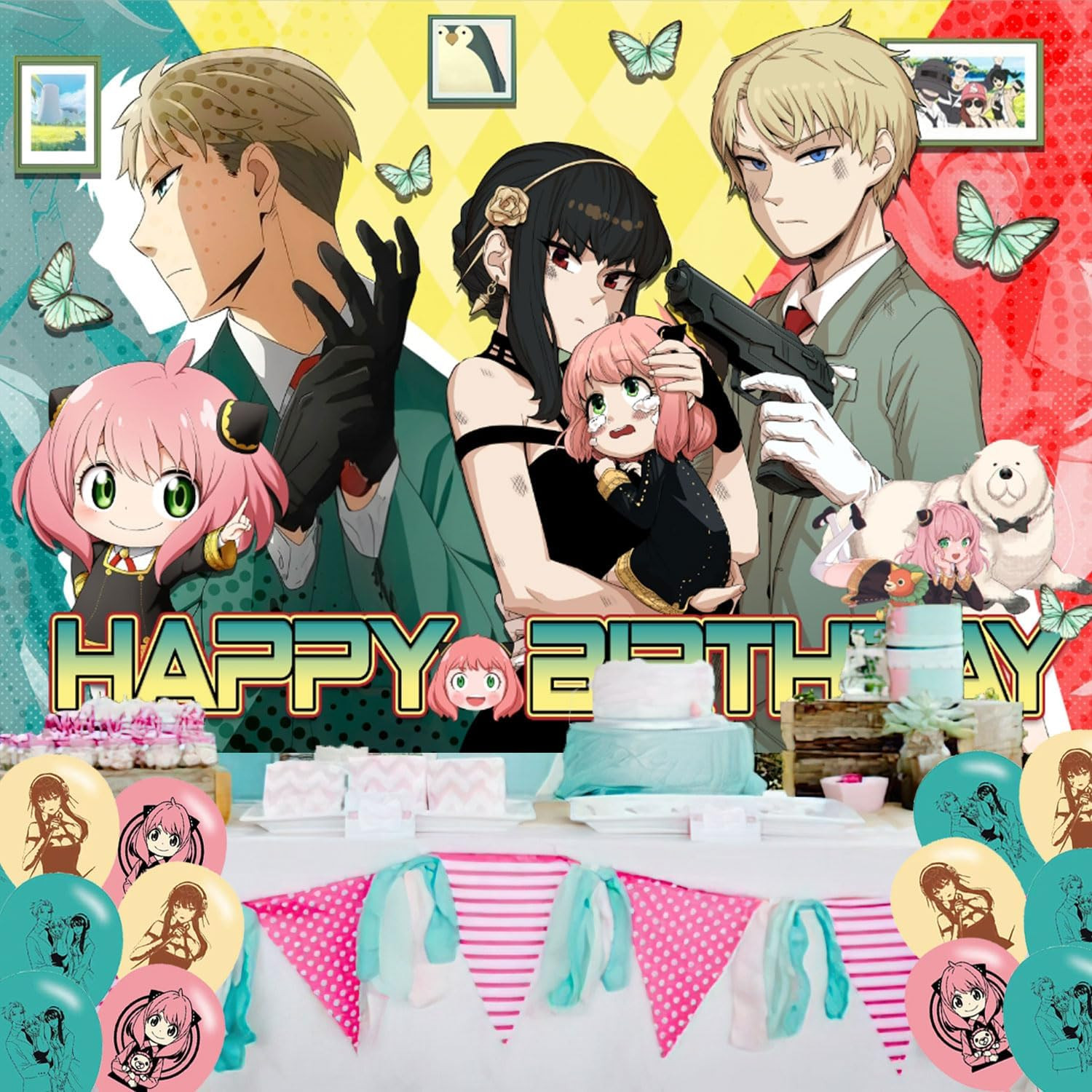 Spy Family Birthday Party Decoration,Anime Party Photo Background 5 X 3 FT and 1