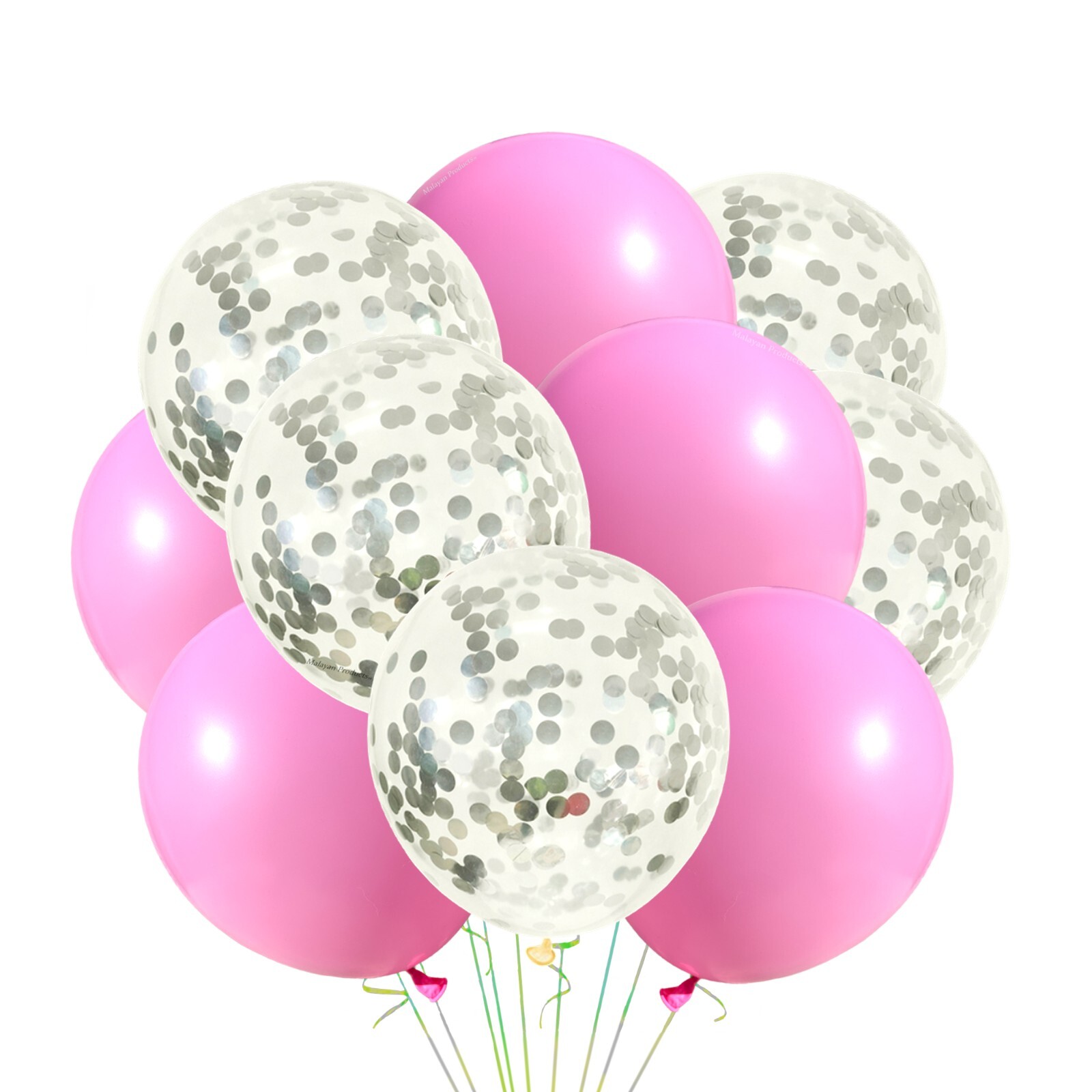 Silver sequin confetti W/ Pick Solid Color Balloons 12″ Classic Birthday Party