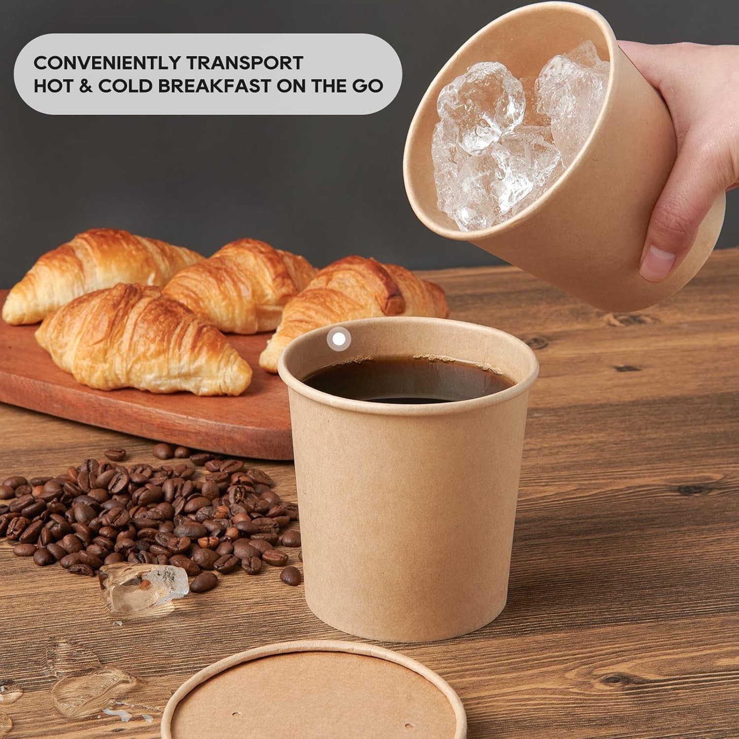 50pack 16oz Paper Soup Containers with Lids, Disposable Paper Food Cups, Brown