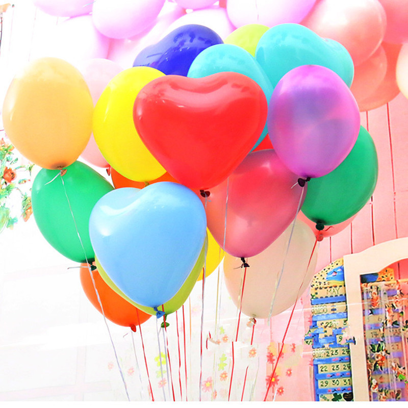 1-250pc 12″ 10 Color Heart Shape Latex Balloons Wedding Party Decoration Helium