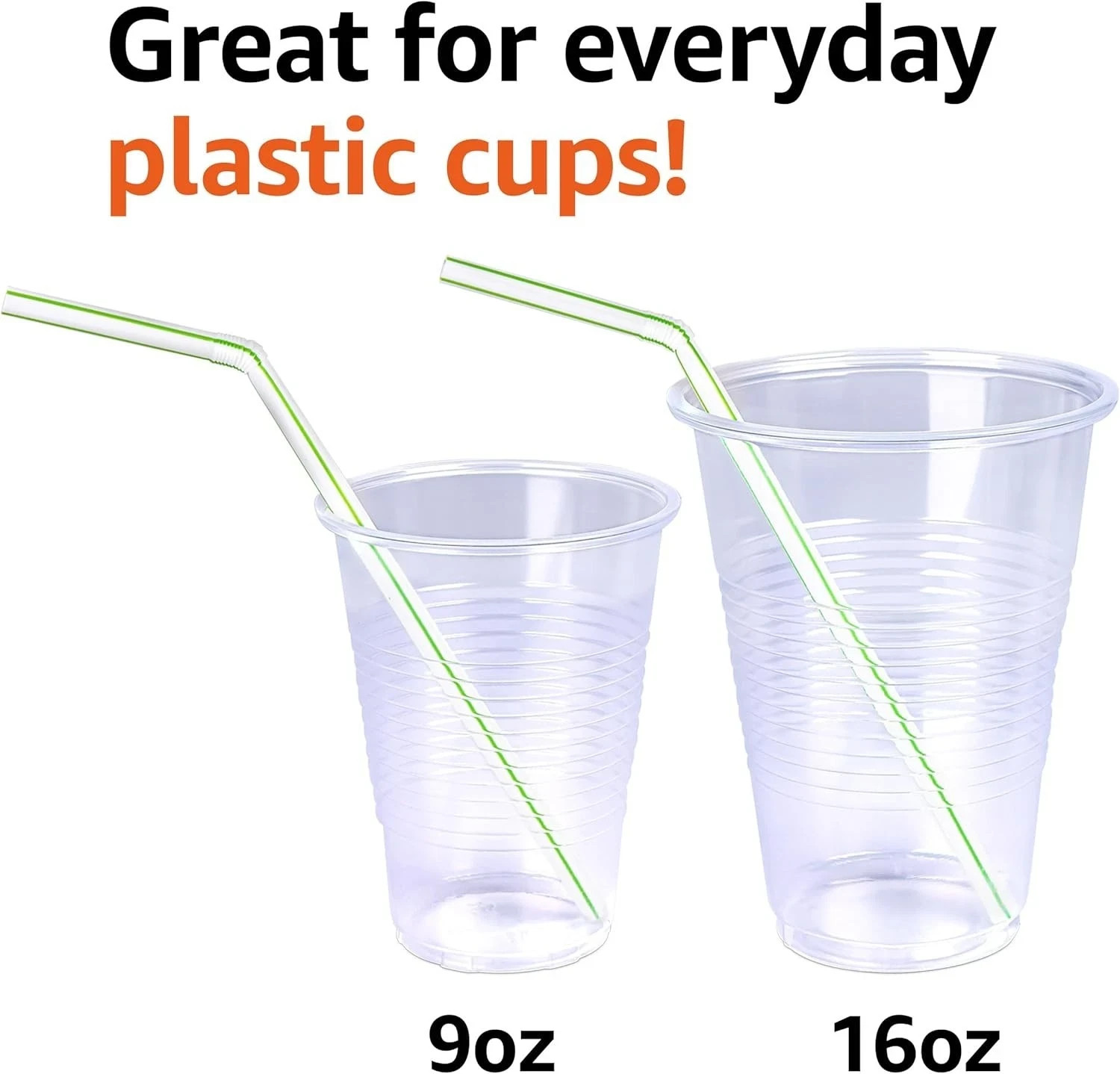 Amazon Basics Disposable Striped Plastic Flex Straws, 7.5″ Long, Assorted Colors