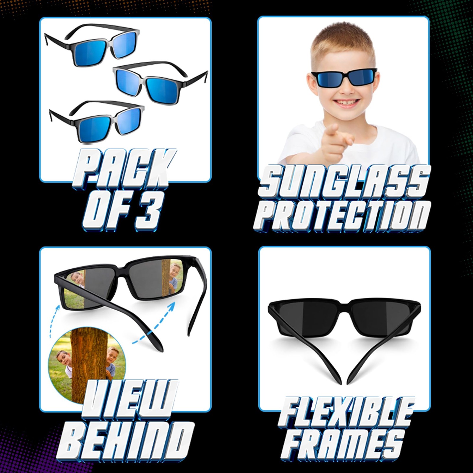 Spy Glasses for Kids in Bulk – (Pack of 3) Sunglasses Rear 6.8, Black
