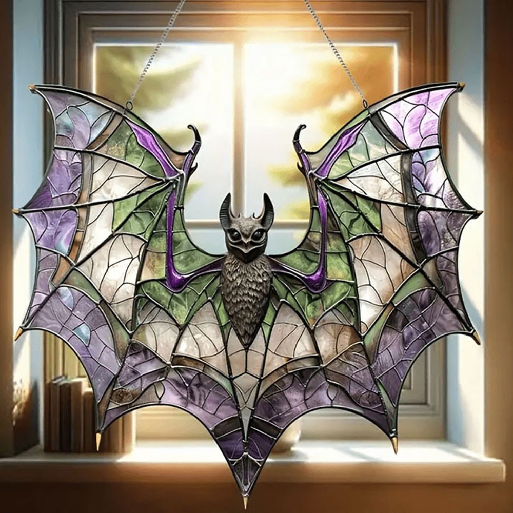 Contemporary Acrylic Bat Suncatcher Halloween Decor Home Wall Art Wreath OY
