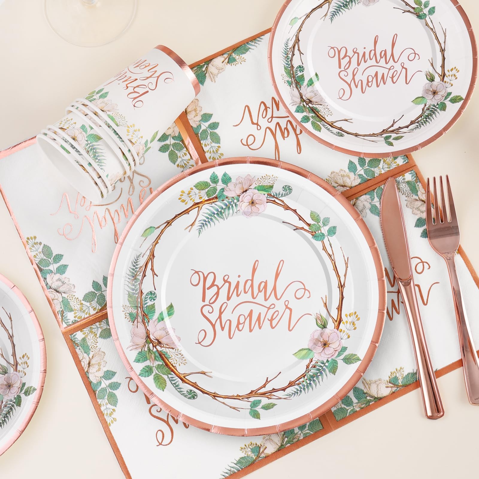 Rose Gold Bridal Shower Decorations Plates Napkins Serves 24 Guests 168 PCS