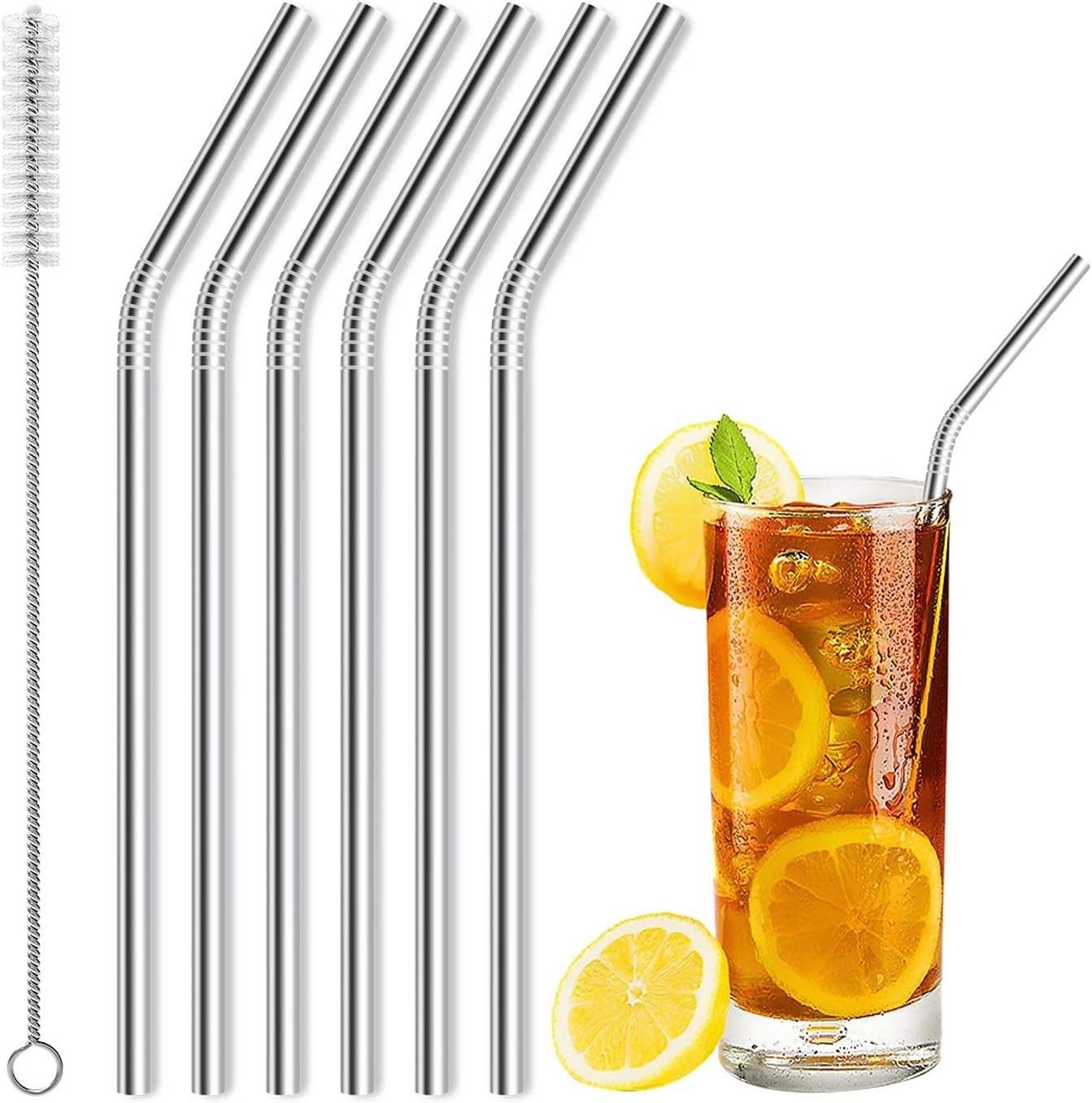 12 pk METAL Stainless STEEL Drinking Straws Eco Friendly SILVER Cleaning Party