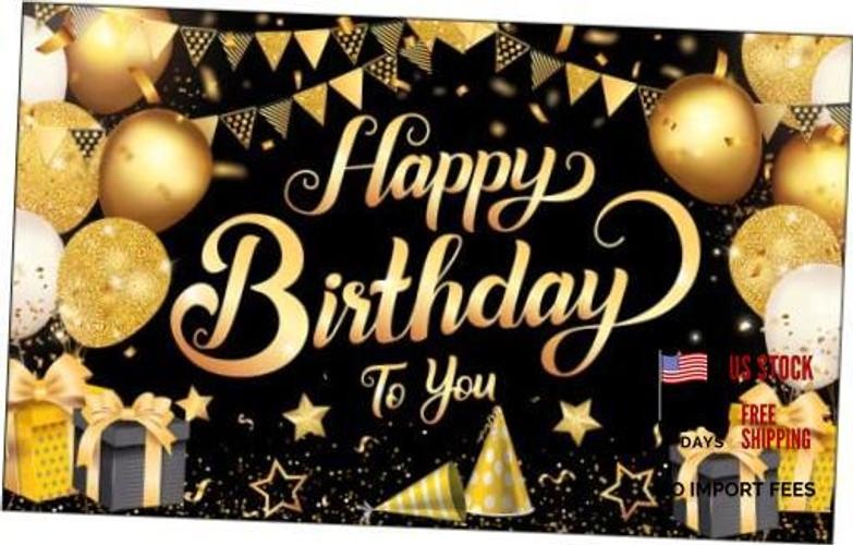 , Black and Gold Happy Birthday Banner – XtraLarge 72×44 Inch | Black & Gold