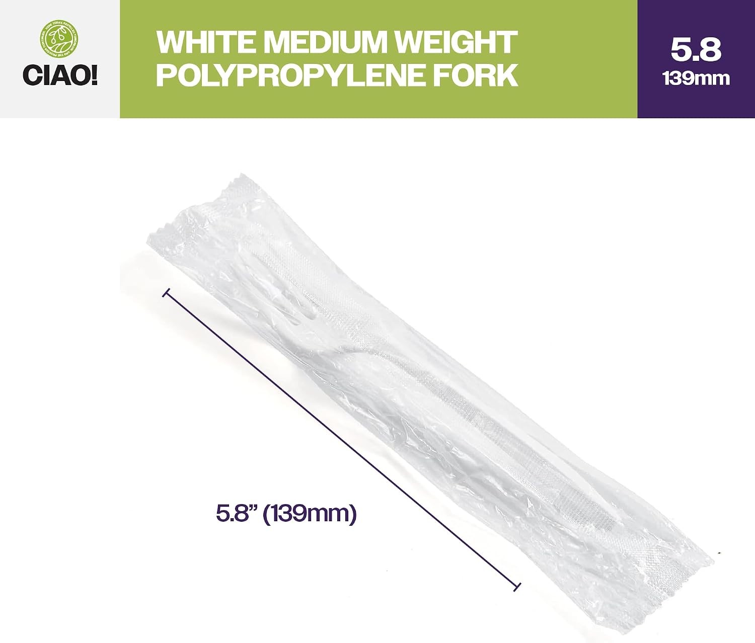 5.8″ Medium Weight Disposable White Fork Polypropylene Individually Wrapped