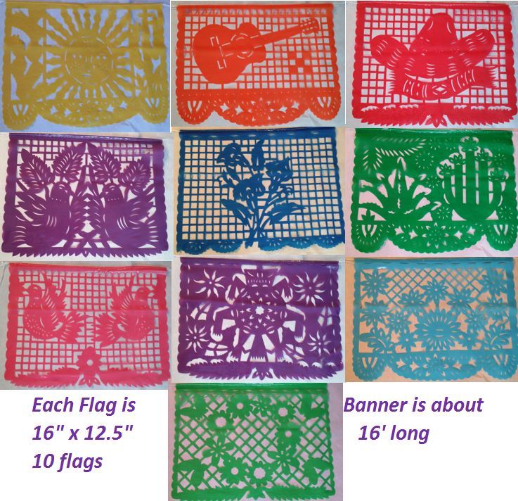 Mexican Papel Picado Cutout Flags Bunting Plastico Paper Plastic Foil Mylar
