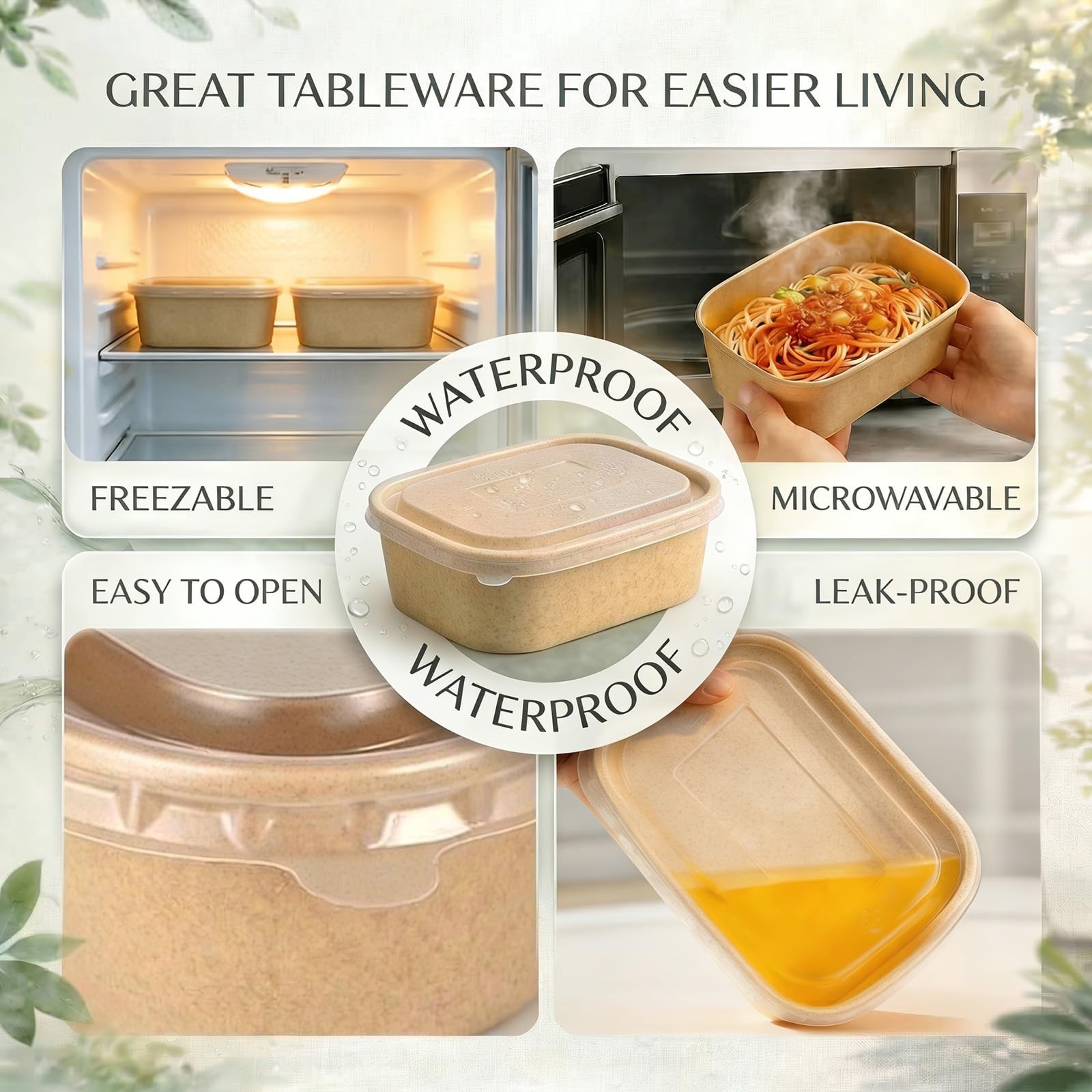 50 Pack 30 OZ Disposable Meal Prep Containers with Lids and Forks, Large Kraf…