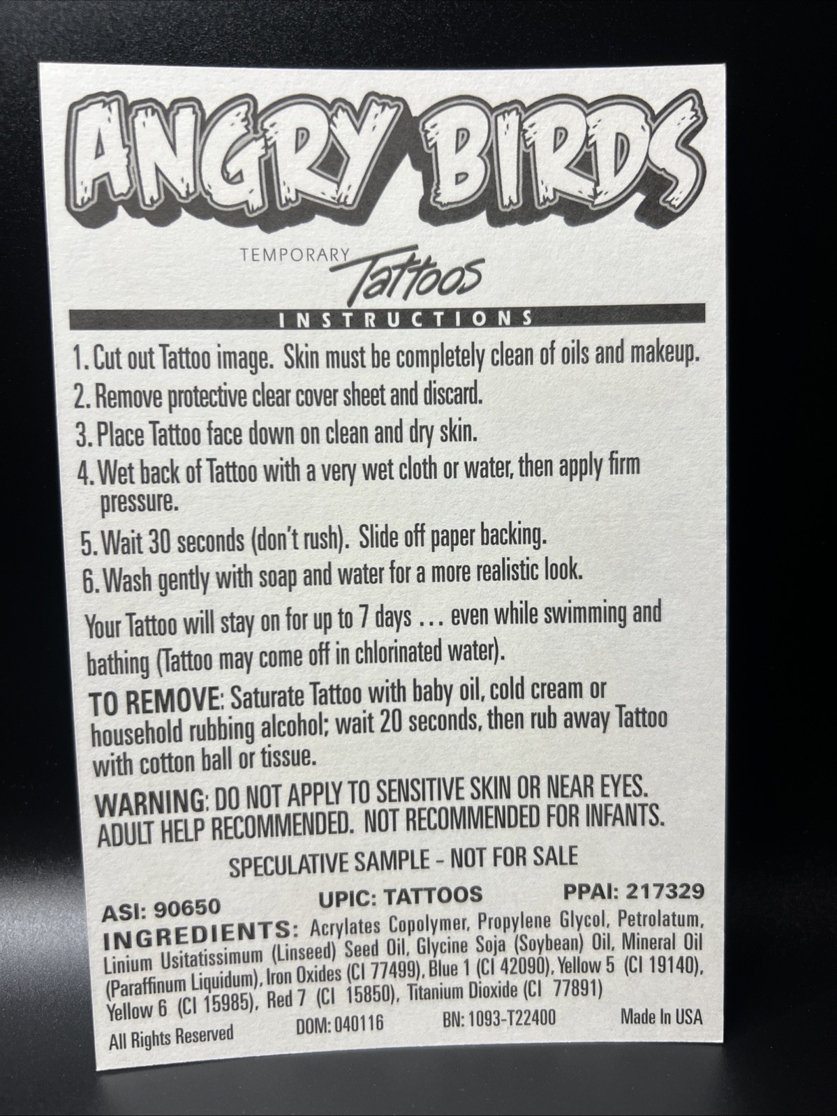 ANGRY BIRDS 102 Temporary Tattoos Party Pack 6 Sheets 2009-2010 Rovio New