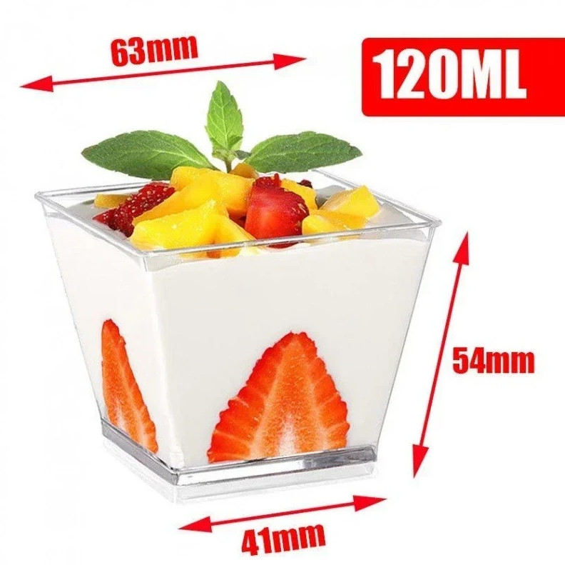 20pcs Disposable Plastic Mousse Cups Ladder Shape Dessert Pudding Cups
