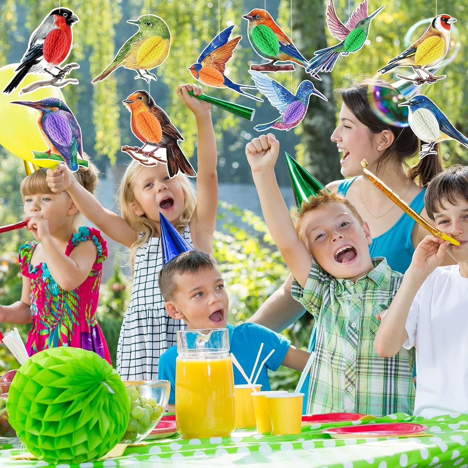10 Pcs Bird Party Decorations Tropical Bird Honeycomb Paper Cutouts Jungle Rainf