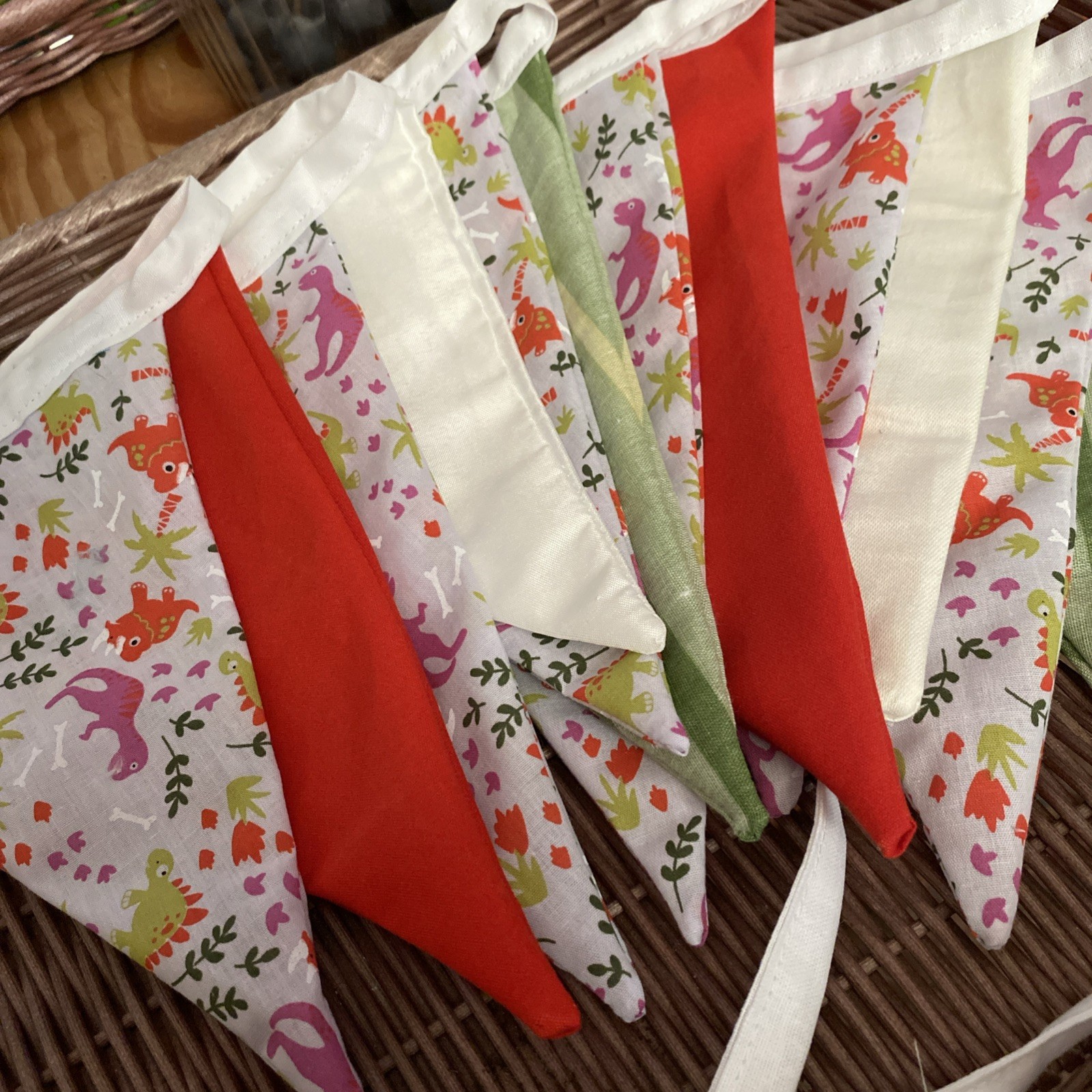 Handmade Fabric Bunting 12 Flags 3m multicoloured dinosaurs