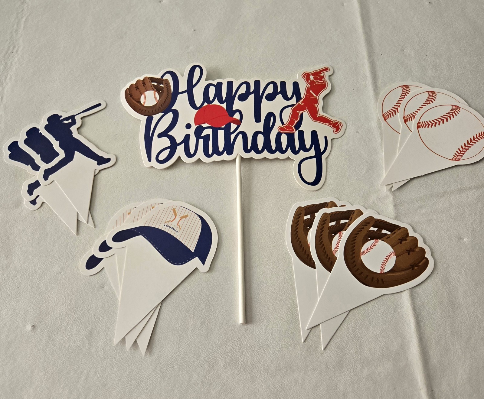 Baseball Birthday Cake Topper and 12 Cupcake Topper Set