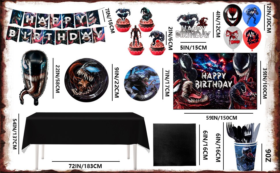 113Pcs Venom Party Supplies Superhero Birthday Party Decorations Balloons Plates