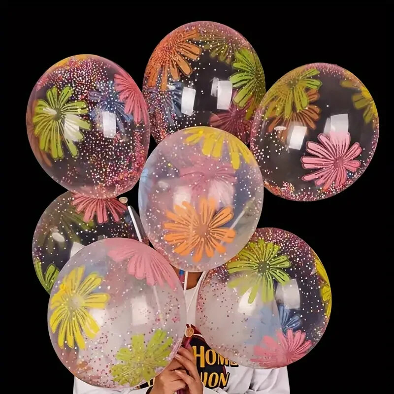 10pcs/20pcs, Flower Pattern Colorful Confetti Balloons