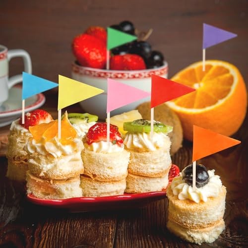 100 Pcs Solid Color Toothpick Flags Mini Small Triangle Stick Golf Multicolor
