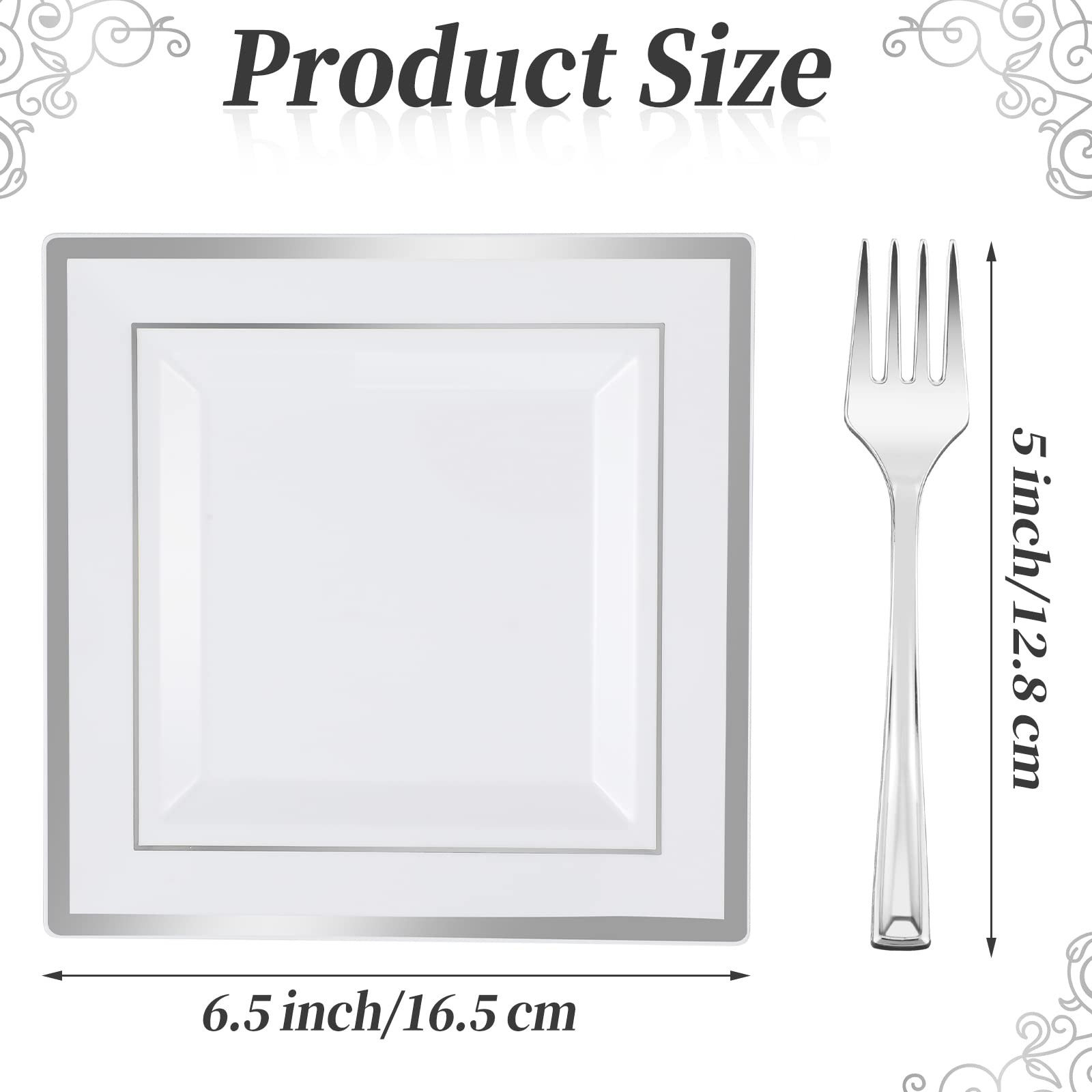 Gandeer 300 Pcs Square Plastic Plates Forks Set Include 150 Disposable 6.5 Inch