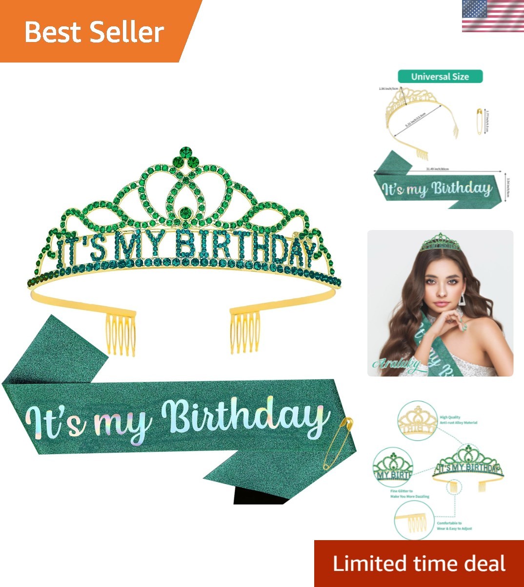 Green Birthday – Adult Woman & Glitter Its My Birthday Sash for Birthday Girl…