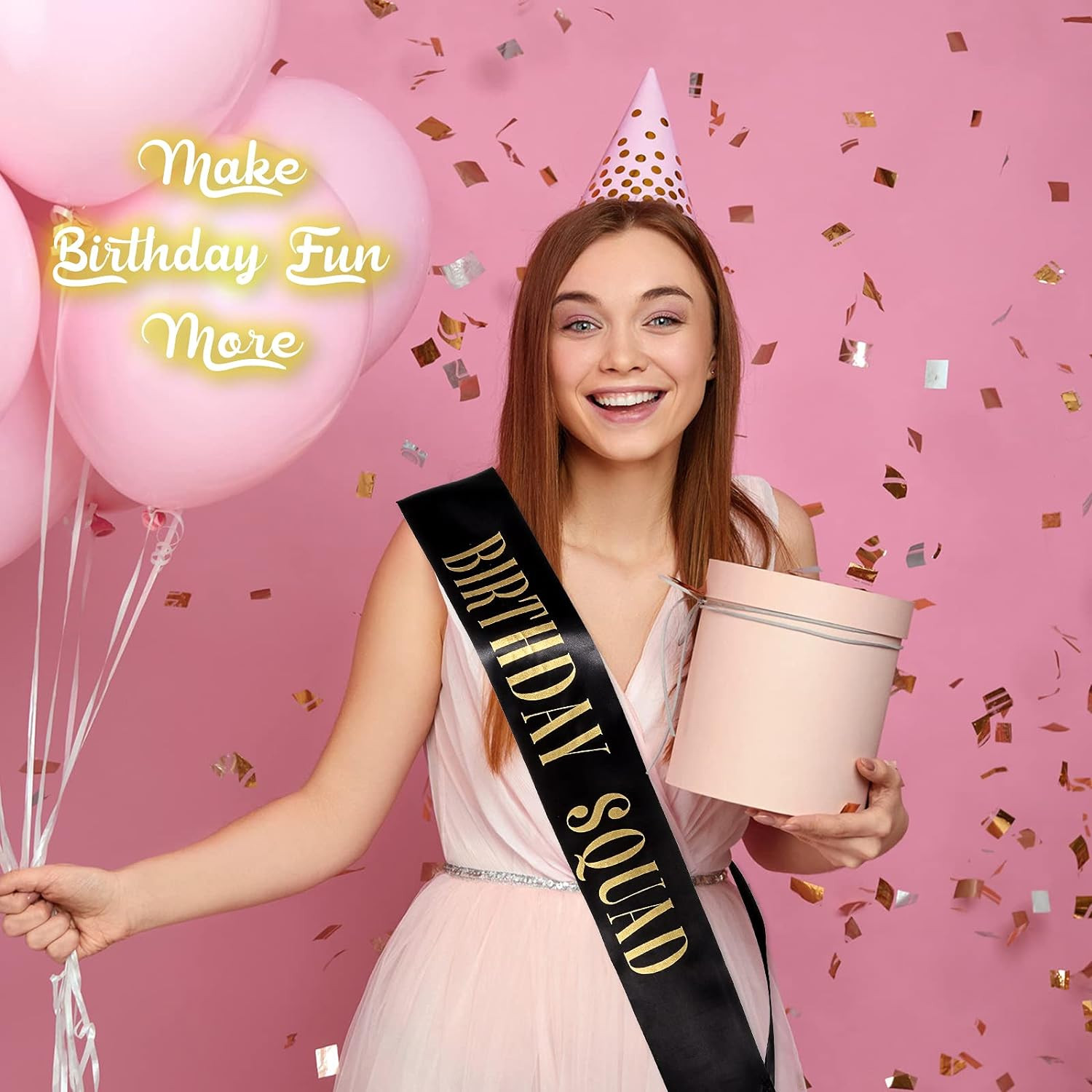 10 Pieces Birthday Gift Sash Set Black and Gold Birthday Squad Sash White and