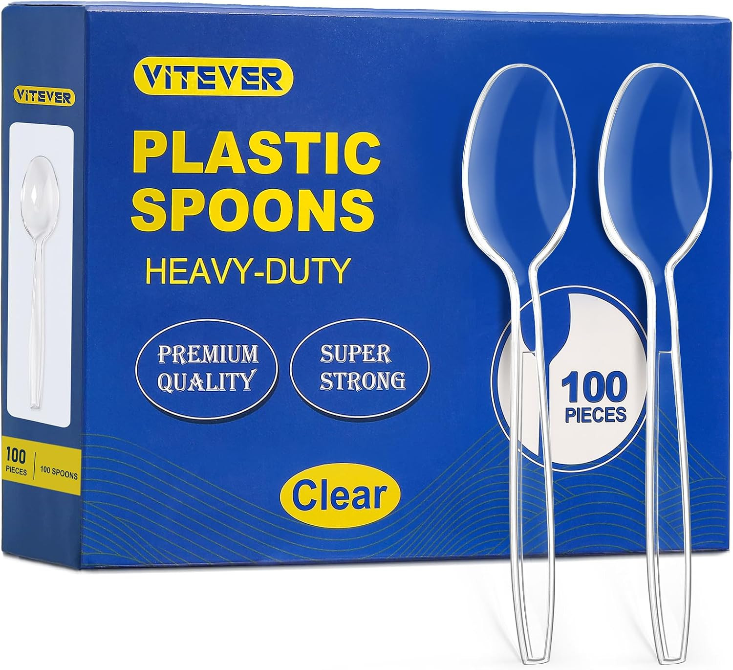 [100 Count] Clear Plastic Spoons Heavy Duty, Premium Disposable Spoons, Durable