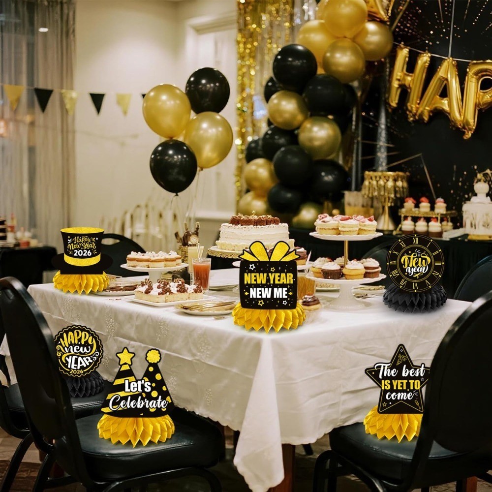 2026 New Year Party Honeycomb Centerpieces, 9pcs New Year Eve Party Honeycomb