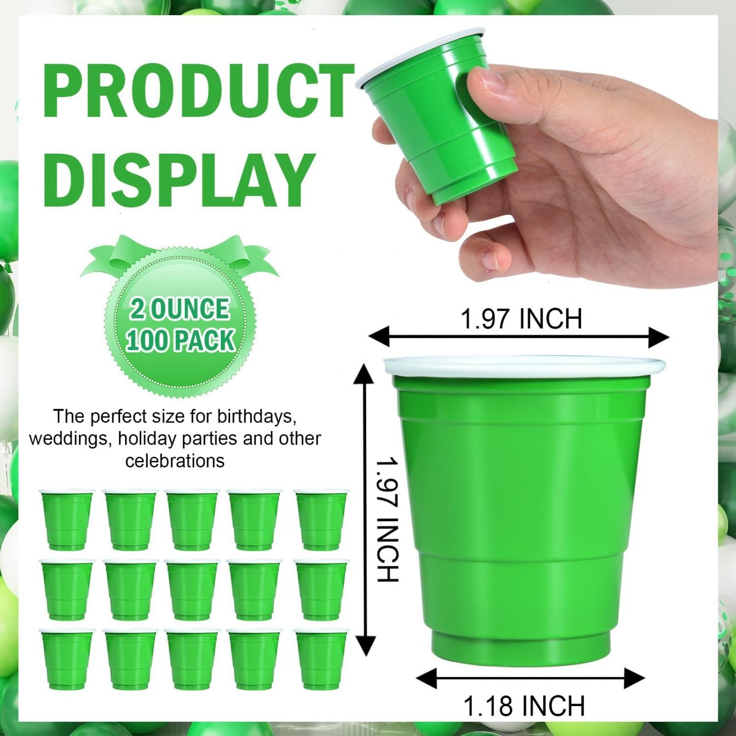100 Pack 2 oz Plastic Shot Glasses Disposable Shot Cups, Mini 2oz Party Green
