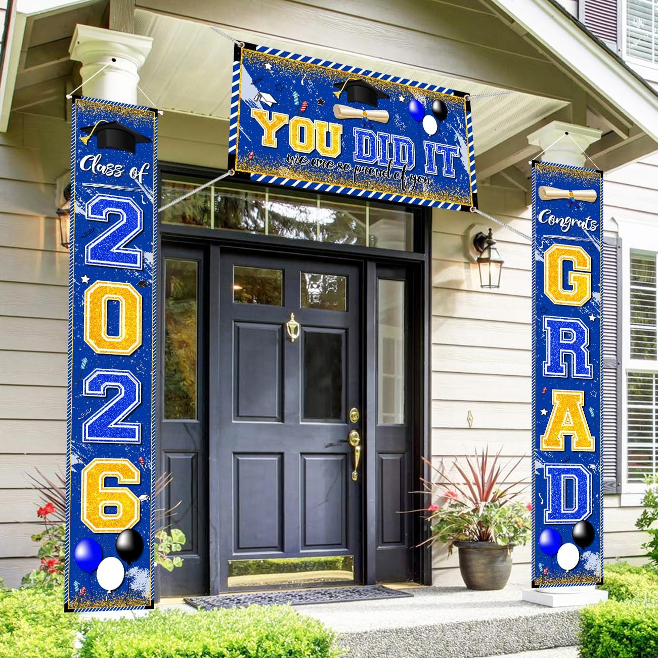 Blue and Gold Graduation Decorations Class of 2026 Banner