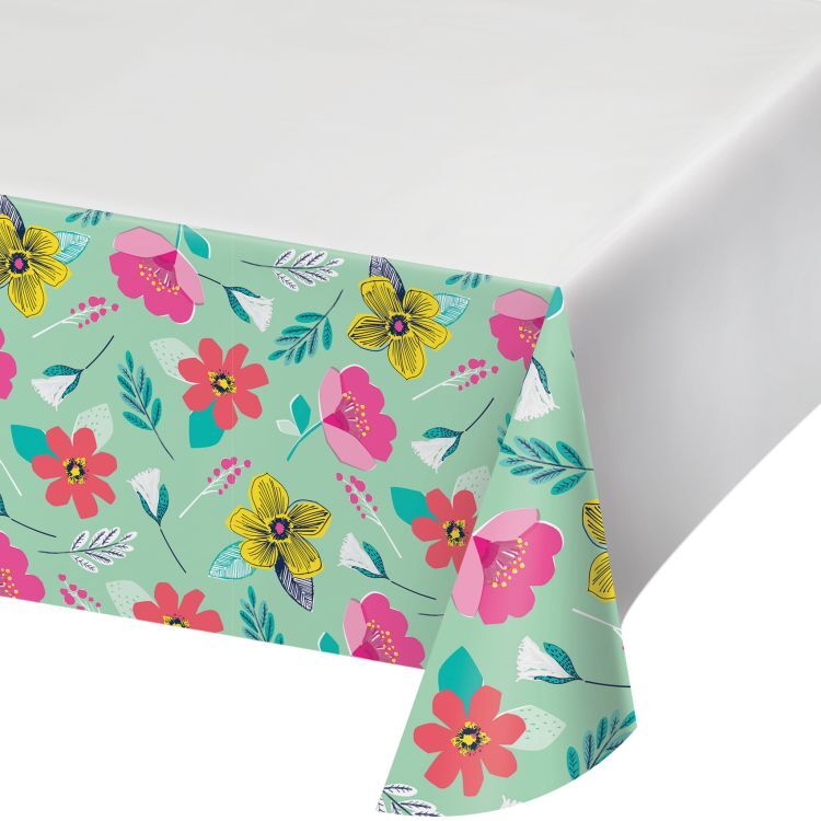 Contemporary Floral Plastic Tablecloth 54″ x 102″ Floral Party Tableware