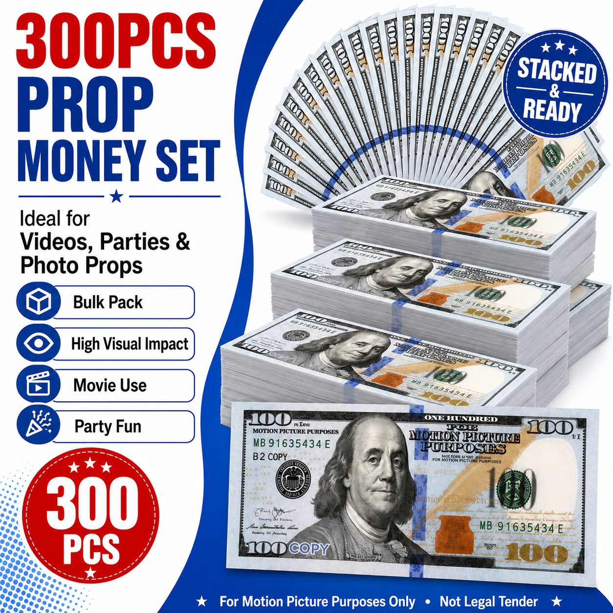 300 pcs Movie Props money Fake bills look real for video party,Education Toys
