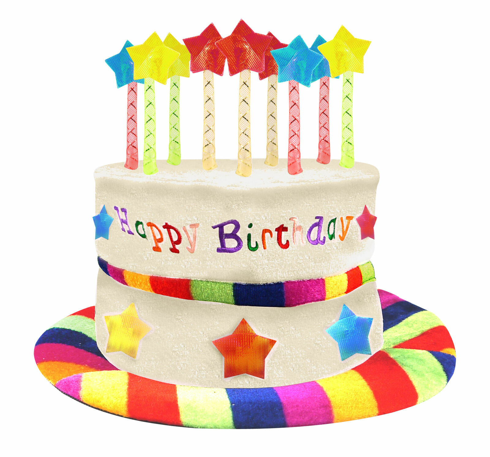 Adult Velvet Happy Birthday Hat Cake Hat Mock Rainbow Candles Multi Party