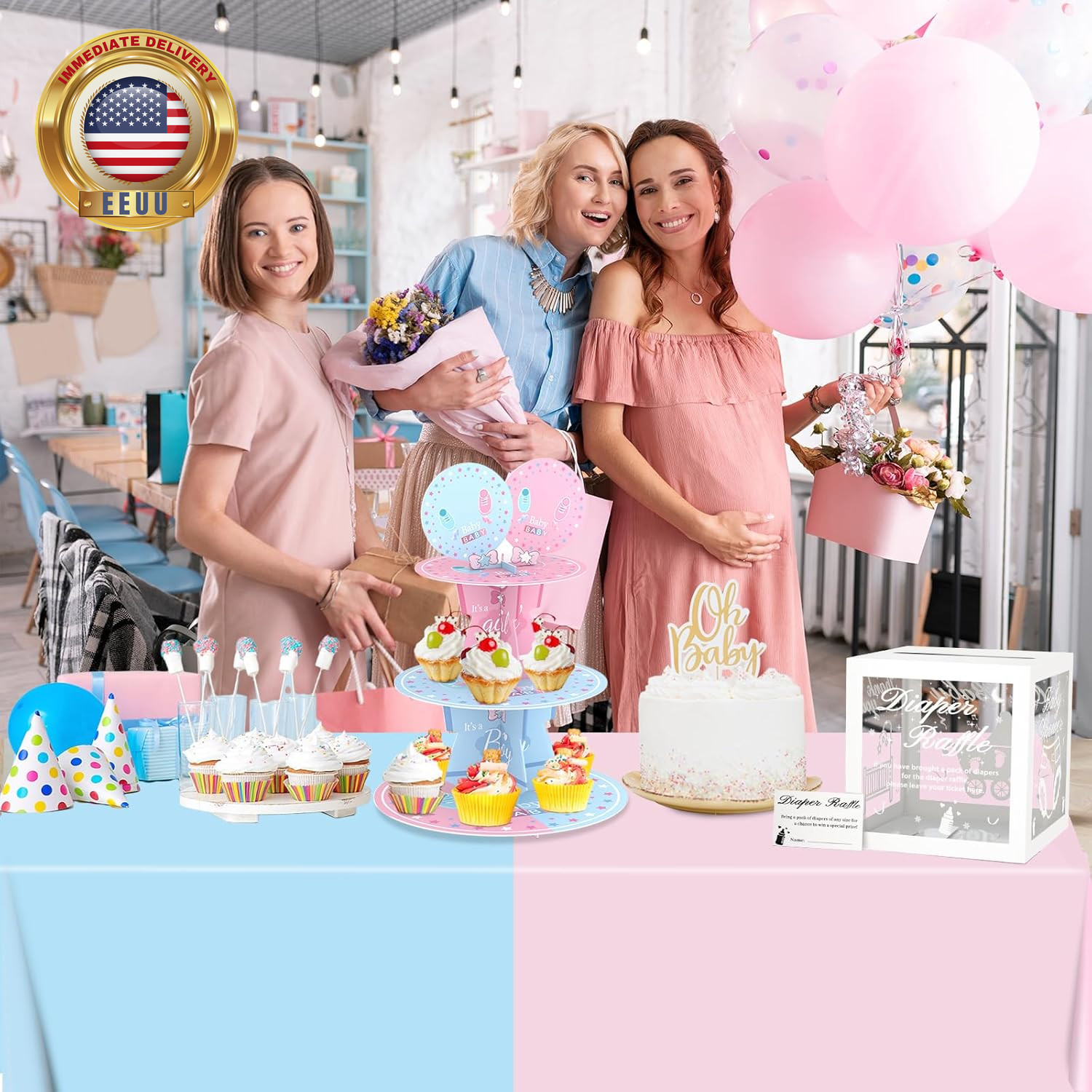 2 Pack Gender Reveal Plastic Tablecloths, Disposable Rectangle Pink and Blue Pas