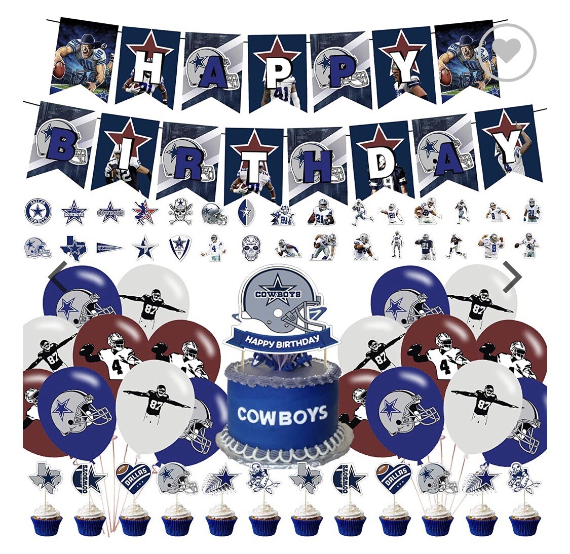 Dallas Cowboys 82 PcsBirthday Party Supplies: Topper, Banner, Balloons, Stickers