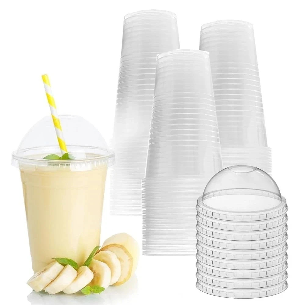 5-50x Reusable Smoothie Cups with Lids 16oz 500ml Milkshake Cold Drinks Juice